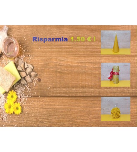 Tris Candele Pura Cera d'Api Bio I Frutti dell'Alveare